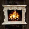 Luxury indoor decoration hand carved beige marble fireplace